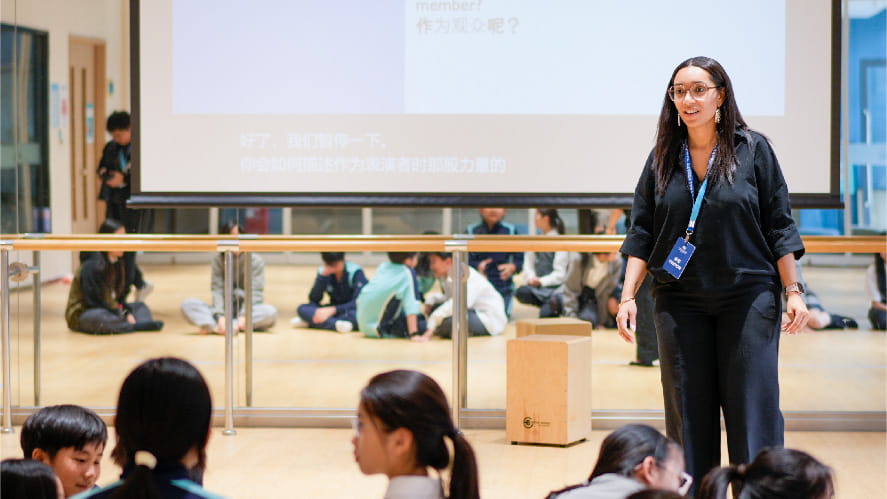 drama specialist Ms. Caitlyn from The Juiliard School visited our school for a two-day drama education exchange, providing a wonderfuI arts education experience for our teachers and students. - Juilliard-Visit